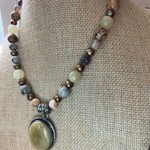 Artisan Beaded Necklace with Earthy Jasper Pendant